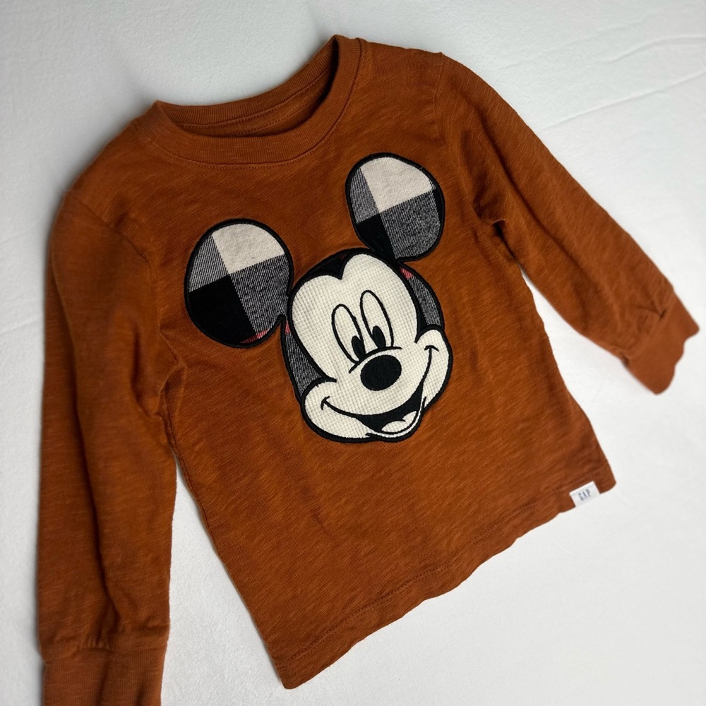 GAP Kids Rust Mickey Mouse Long Sleeve Tee size 2 - Picture 3 of 6